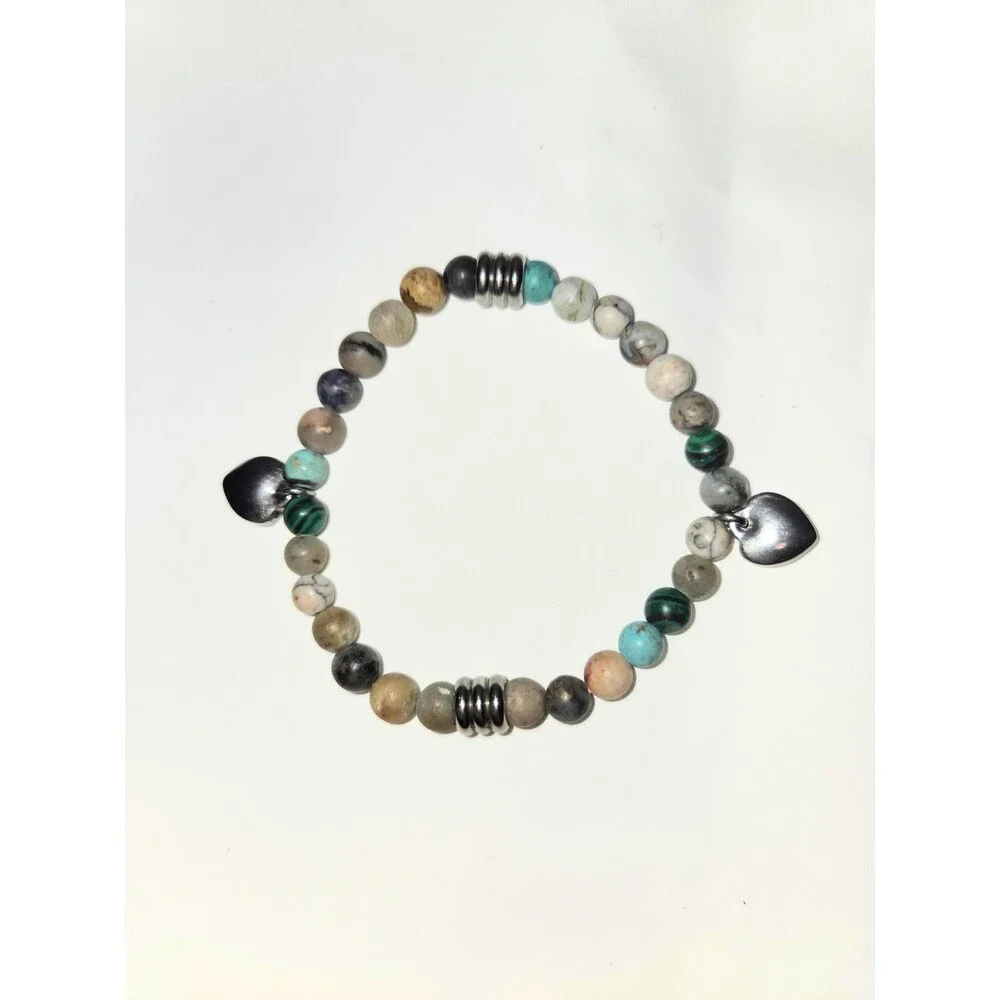 Owl Pendant Beaded Necklace & Matching Stretch Bracelet Set Black Turquoise Tone
